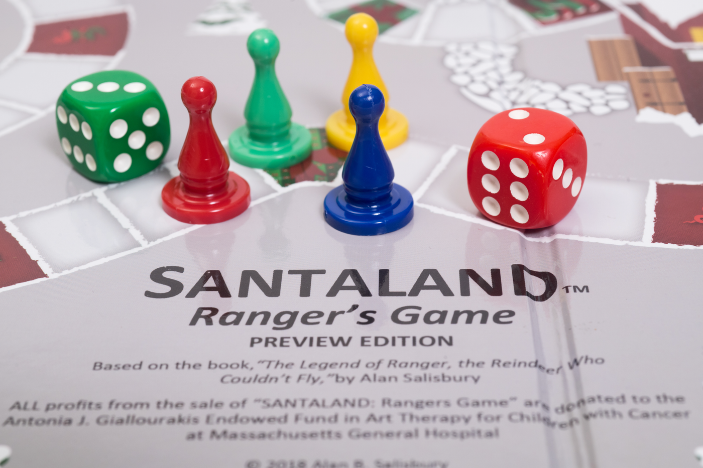 Santaland board game with game pieces showing